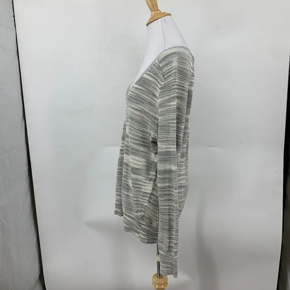 Moth Sweater Womens L Large Gray V Neck Knit Stripe Long Sleeve Anthropologie